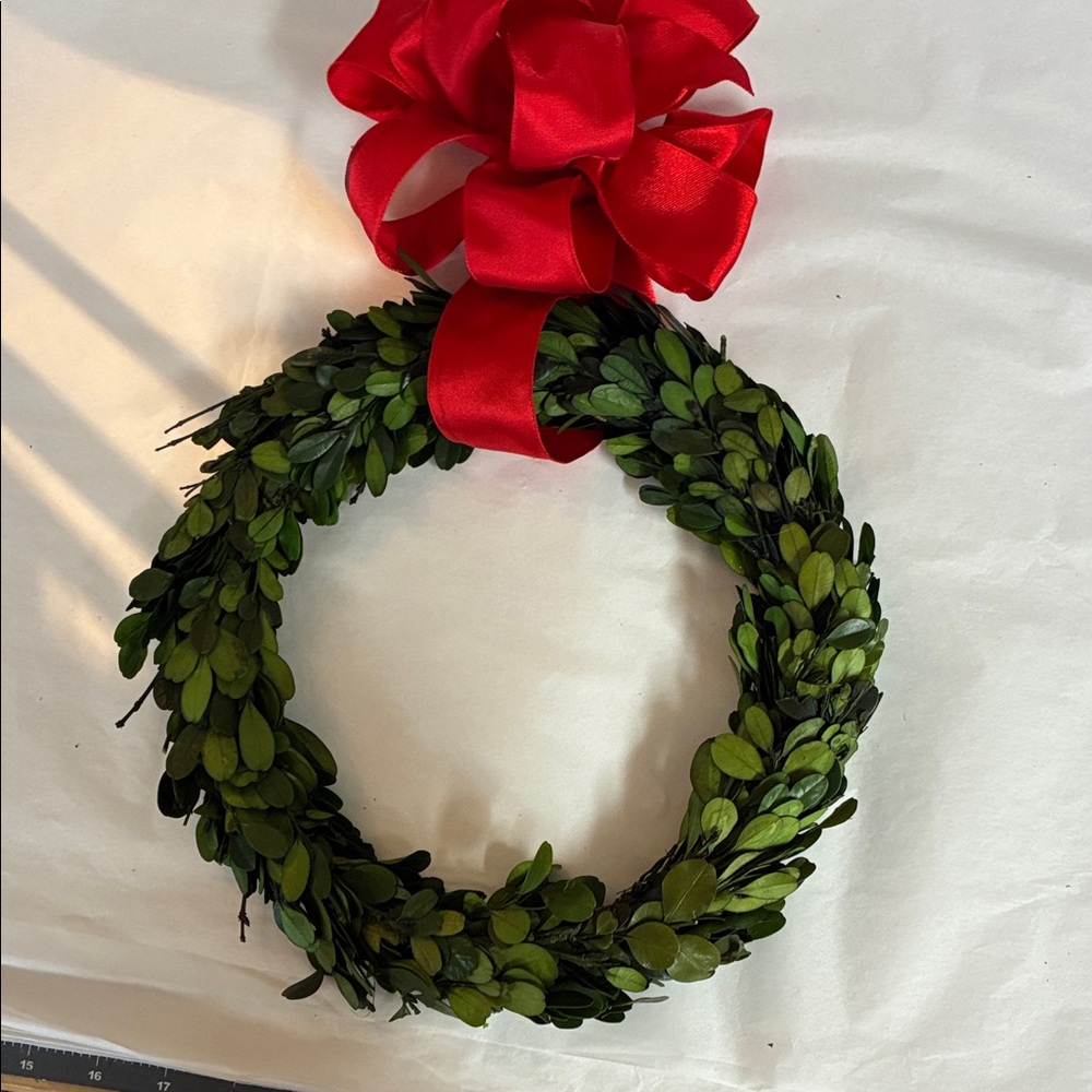 Festive Green Wreath with Red Bow